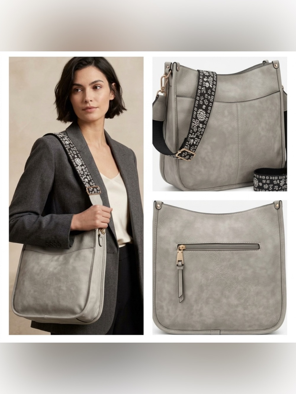JEN & CO. Vegan Leather Crossbody with Patterned Detachable Strap